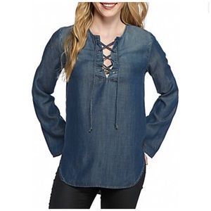 Anthropologie Cloth & Stone Lace Up Chambray Shirt